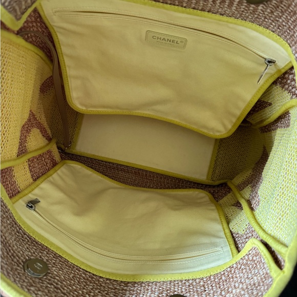 Chanel Deauville Yellow and Brown logo Shopping Tote Large - Picture 4 of 8
